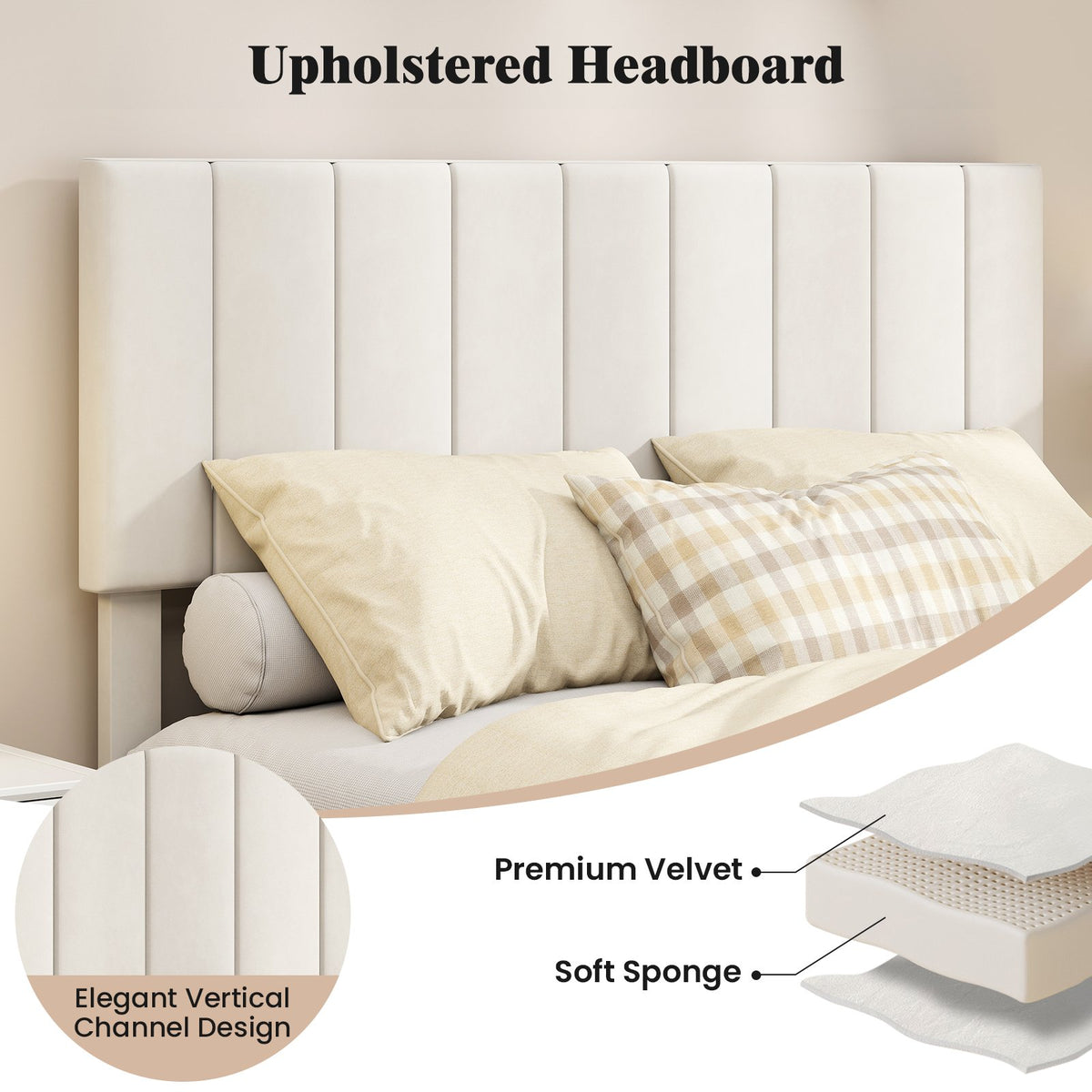 Full Size Velvet Upholstered Platform Bed Frame view 7