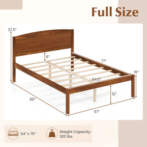 Full Size Wooden Platform Bed Frame with Curved Headboard-Walnut view 4