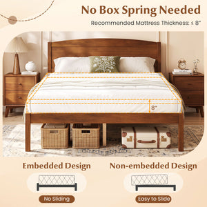 Full Size Wooden Platform Bed Frame with Curved Headboard-Walnut view 8
