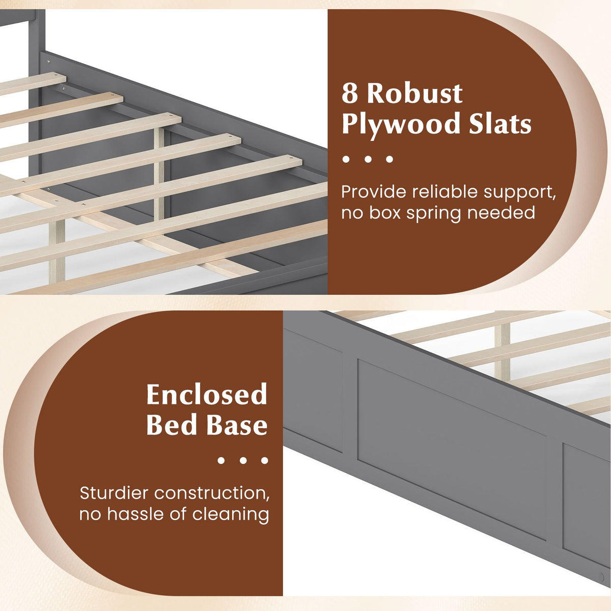 Full Size Wooden Platform Bed Frame with Storage Drawers-Gray view 6