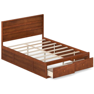 Full Size Wooden Platform Bed Frame with Storage Drawers-Walnut