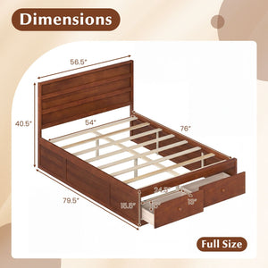 Full Size Wooden Platform Bed Frame with Storage Drawers-Walnut view 4