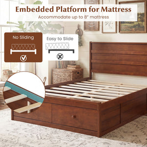 Full Size Wooden Platform Bed Frame with Storage Drawers-Walnut view 7