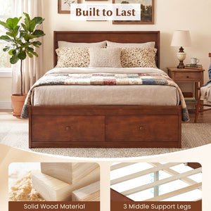 Full Size Wooden Platform Bed Frame with Storage Drawers-Walnut view 8