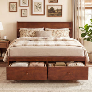 Full Size Wooden Platform Bed Frame with Storage Drawers-Walnut view 9