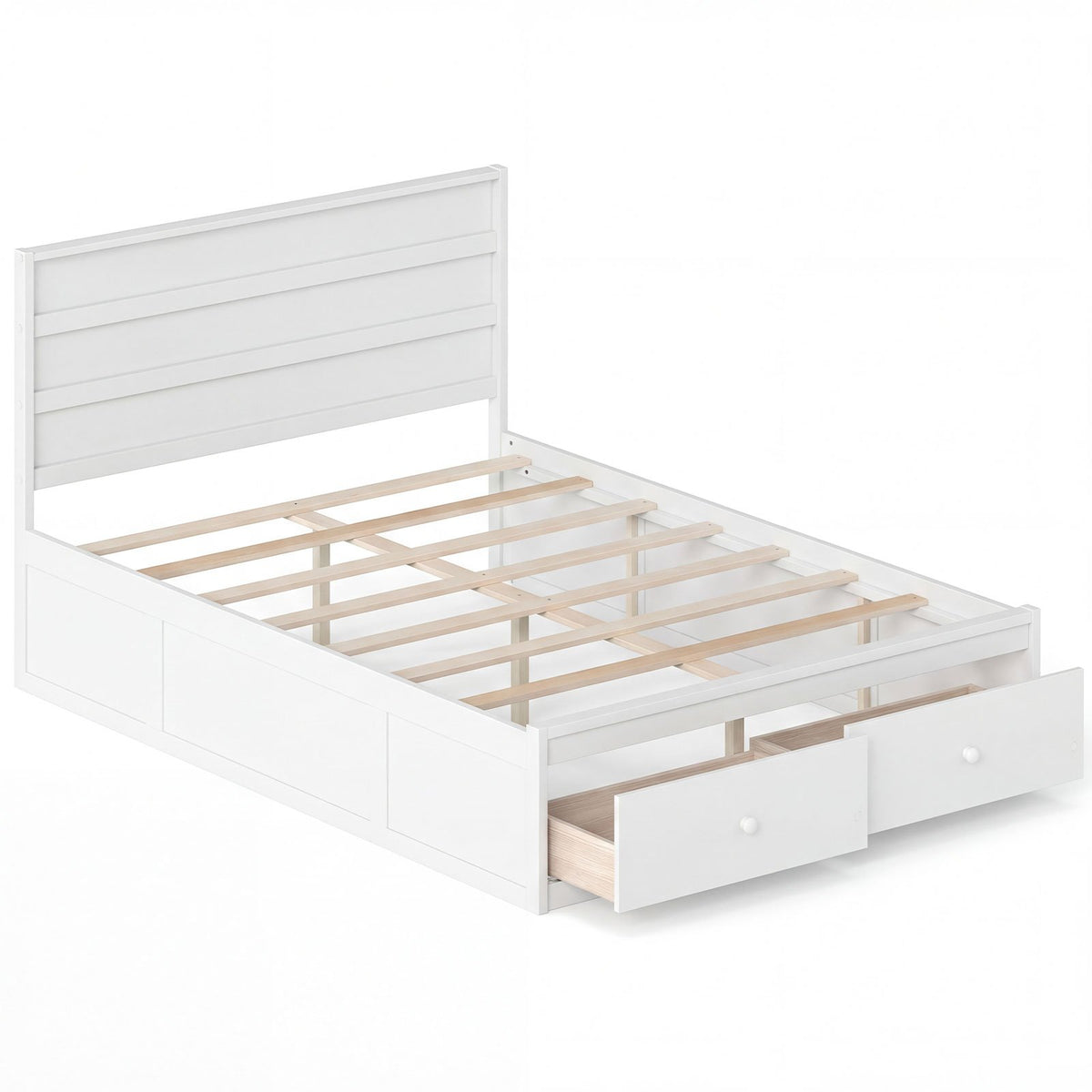 Full Size Wooden Platform Bed Frame with Storage Drawers-White