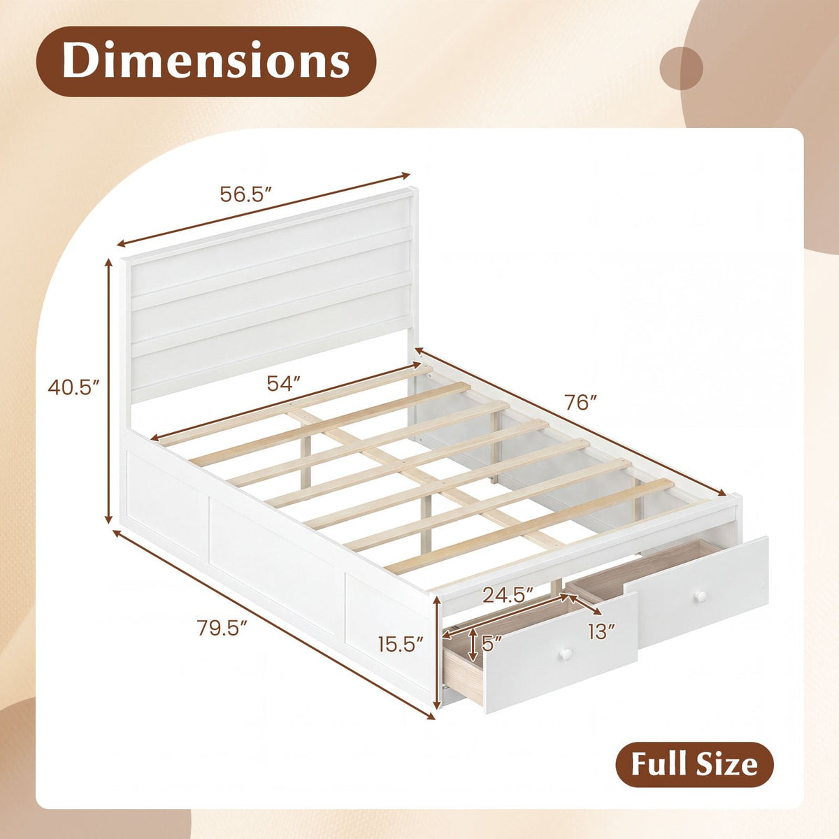 Full Size Wooden Platform Bed Frame with Storage Drawers-White view 4