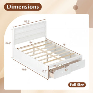 Full Size Wooden Platform Bed Frame with Storage Drawers-White view 4