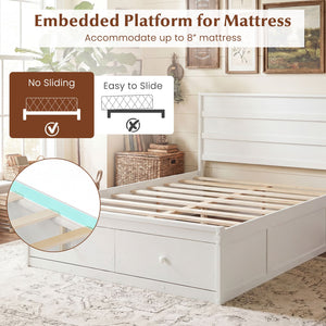 Full Size Wooden Platform Bed Frame with Storage Drawers-White view 7