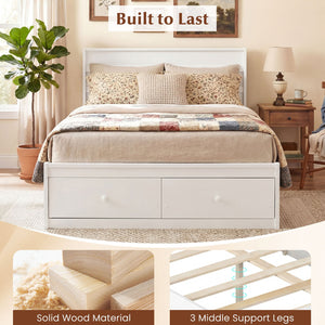 Full Size Wooden Platform Bed Frame with Storage Drawers-White view 8