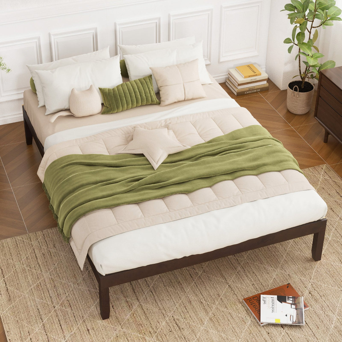 Full Wood Bed Frame with Wooden Slats Support and Rubber Wood Legs-Espresso view 3