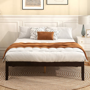 Full Wood Bed Frame with Wooden Slats Support and Rubber Wood Legs-Espresso view 5