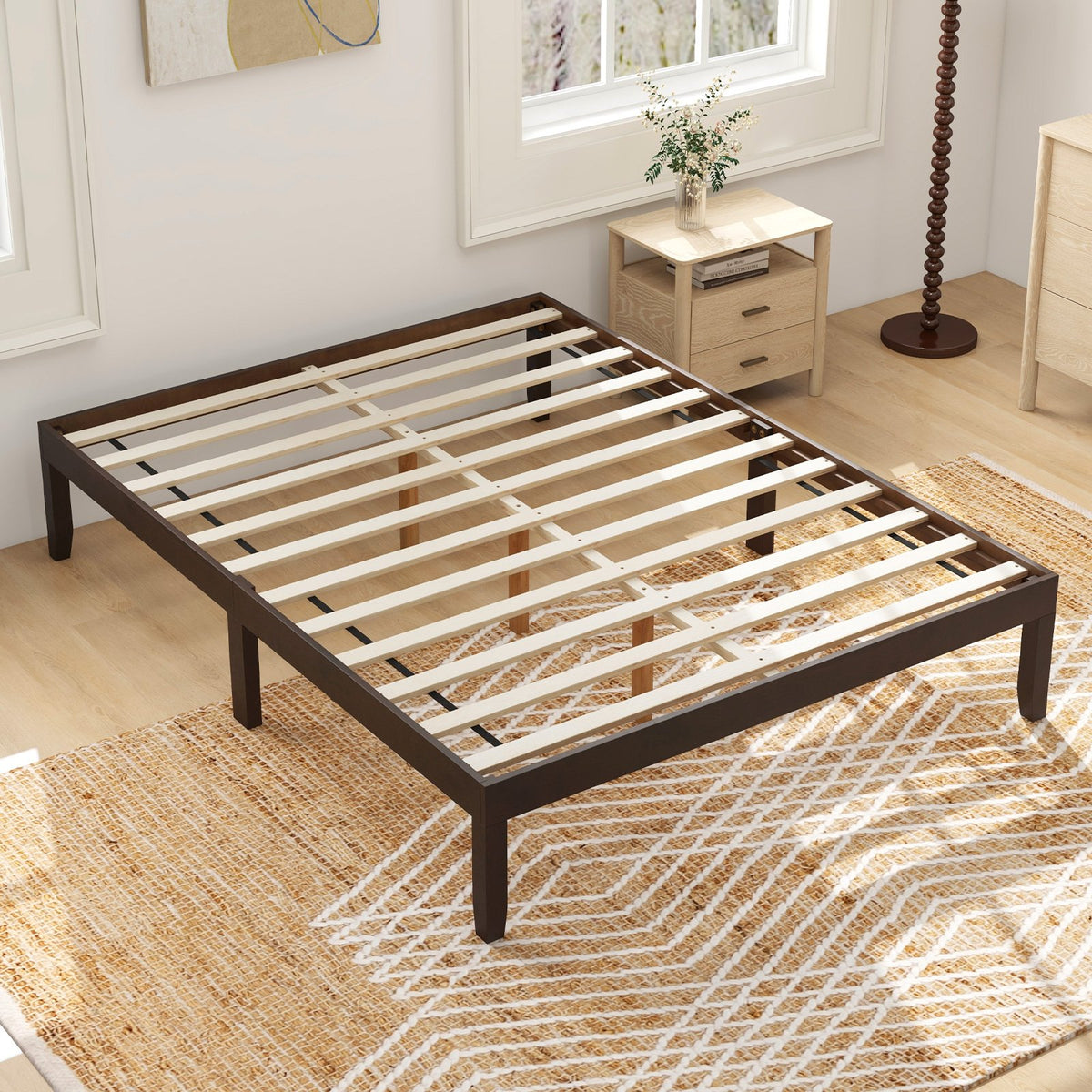 Full Wood Bed Frame with Wooden Slats Support and Rubber Wood Legs-Espresso view 6