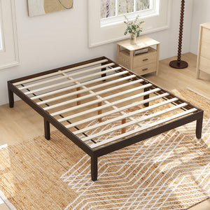 Full Wood Bed Frame with Wooden Slats Support and Rubber Wood Legs-Espresso view 6