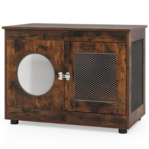 Furniture Style Dog Crate for Small and Medium Dogs with Translucent Window and Lockable Door-Rustic Brown view 4