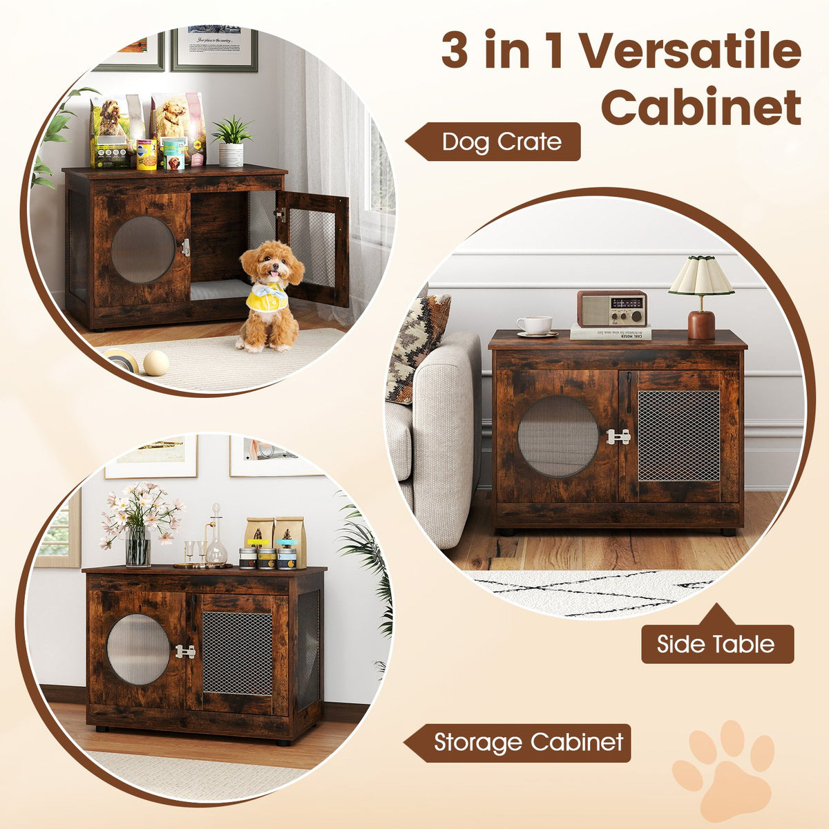 Furniture Style Dog Crate for Small and Medium Dogs with Translucent Window and Lockable Door-Rustic Brown view 7
