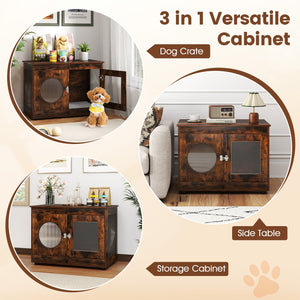 Furniture Style Dog Crate for Small and Medium Dogs with Translucent Window and Lockable Door-Rustic Brown view 7