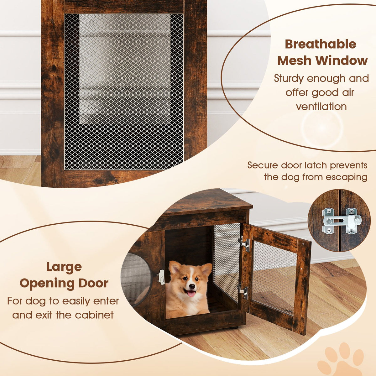 Furniture Style Dog Crate for Small and Medium Dogs with Translucent Window and Lockable Door-Rustic Brown view 8