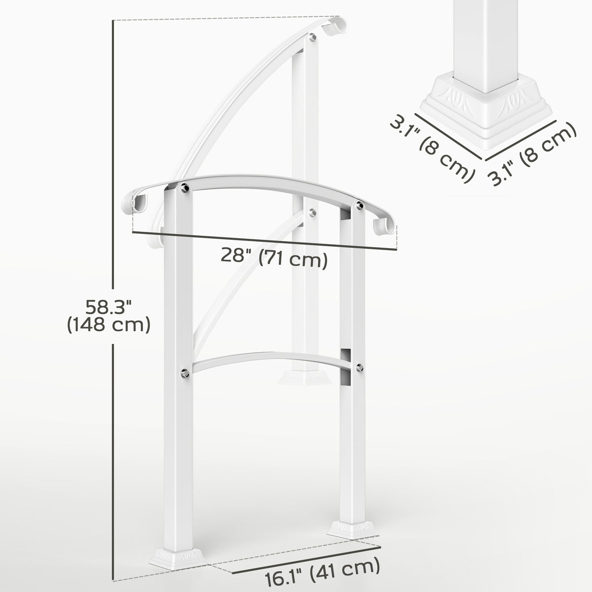1-3 Step Handrails for Outdoor Steps, Porch Deck Railing, Metal Outdoor Stair Railing with Installation Kit, White