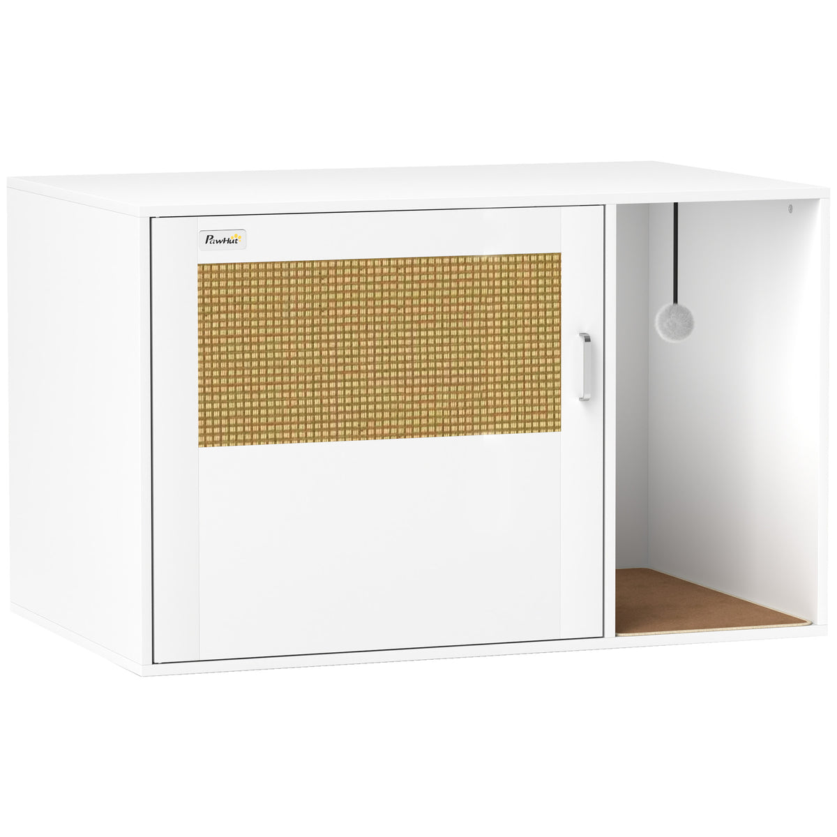 Cat Litter Box Enclosure, Cat Washroom End Side Table with Rattan Door, Scratching Pad, Non-slip Foot Pads – view 8