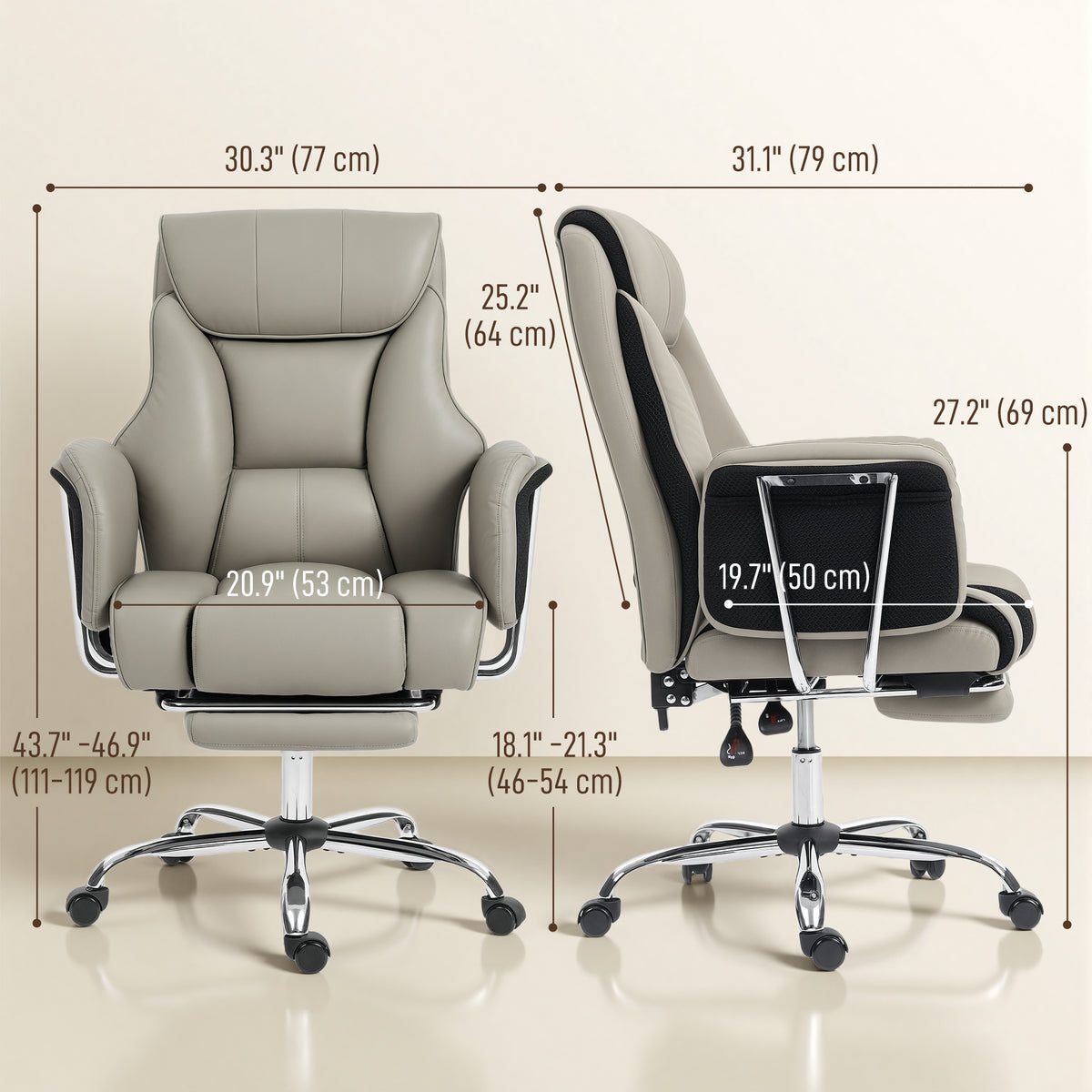 Reclining Office Chair, Overstuffed Executive Desk Chair with High Back, PU Leather, Footrest – view 9