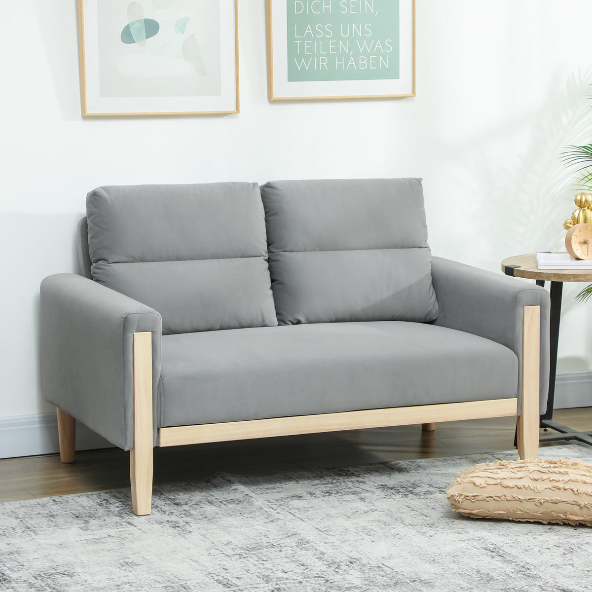 53" Loveseat Sofa, Small 2 Seater Couch with Solid Wood Legs, Modern Velvet Sofa for Living Room – view 14