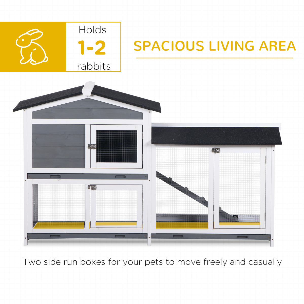 2-tier Wood Rabbit Hutch Backyard Bunny Cage Small Animal House w/ Ramp and Outdoor Run, Yellow – view 11