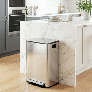 2 x 30L / 7.9 Gallon Dual Trash Can with Removable Inner Buckets and Handles for Kitchen, Office, Bathroom, Silver