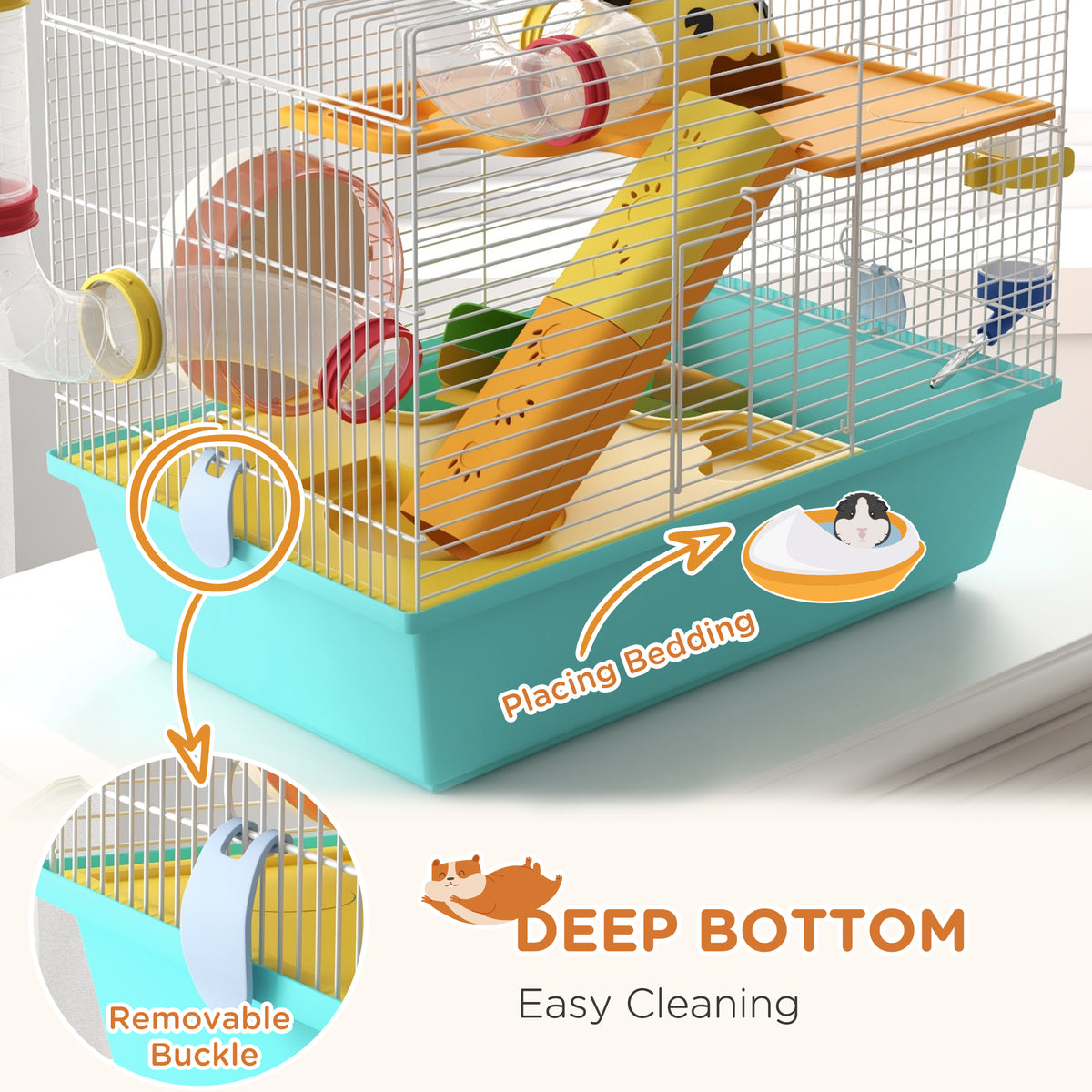3 Tiers Hamster Cage for Gerbil, Dwarf Hamster with Tunnels, Water Bottle, Exercise Wheel – view 5