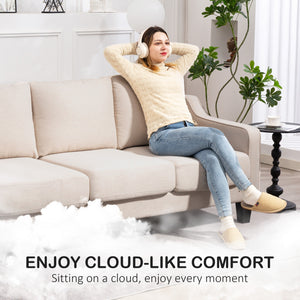 3 Seater Sofa, Modern Couch with Pocket Spring, Linen Upholstered, Thick Padded, Beige – view 3