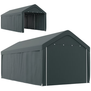 Carport, 10 x 20 ft Portable Garage with 2 Roll-Up Doors and Removable Sidewalls for Car, Truck, Boat