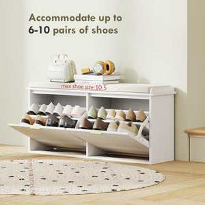 Entryway Bench with Padded Seat and Flip-Drawers, Holds up to 265lbs – view 11