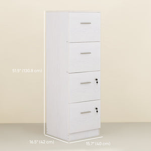 Vertical Filing Cabinet with Lock, 4 Drawer File Cabinet with Adjustable Hanging Bar for A4 and Letter Size, White