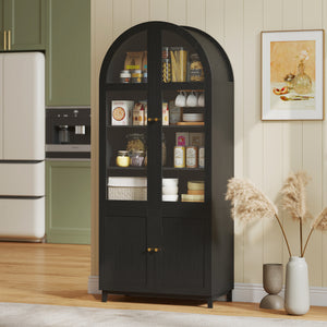 Arched Kitchen Pantry Cabinet, 71" Tall Farmhouse Kitchen Storage Cabinet with Acrylic Glass Doors, Oak – view 14