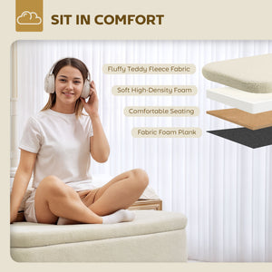 47 Inches Storage Ottoman Bench, End of Bed Bench, Upholstered Teddy Fleece Storage Chest for Living Room, Beige