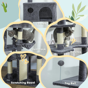 91"-98" Floor to Ceiling Cat Tree with 2 Condos, Hammock and Sisal Scratching Posts, for Indoor, Dark Grey