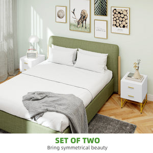 2 Pieces Nightstands with Storage, Modern Bedside Tables with 2 Fluted Drawers and Gold Legs for Bedroom – view 10