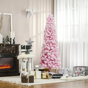 5 FT Snow Flocked Artificial Christmas Tree, Pencil Xmas Tree with Realistic Branches – view 14