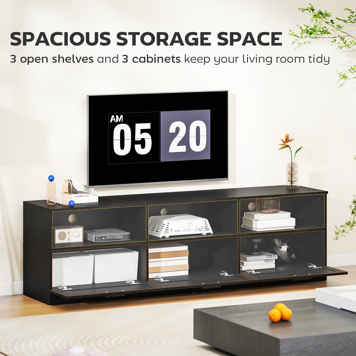 TV Stand with Storage, Modern Entertainment Center with 3 Cabinets and 3 Open Shelves, for TVs up to 85" – view 3