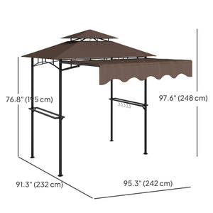 8' x 7.6' Grill Gazebo, Double Tiered Barbecue Grill Gazebo Shelter w/ Side Awning, 2 Side Shelves – view 9