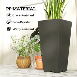 23" Tall Planters Set of 2, Indoor Outdoor Stackable Taper Planters with Marble Finish and Drainage Holes, Black