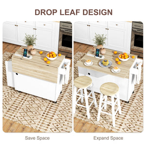 Kitchen Island with Storage, Rolling Kitchen Cart with Foldable Drop Leaf, Power Outlet and USB Ports, Black – view 10