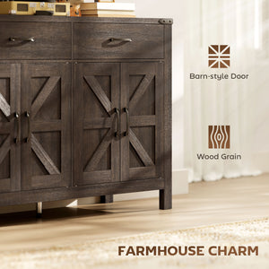 Side Cabinet, Farmhouse Kitchen Storage Cabinet w/ 2 Drawers and Shelves for Living Room, Entryway, Grey – view 30