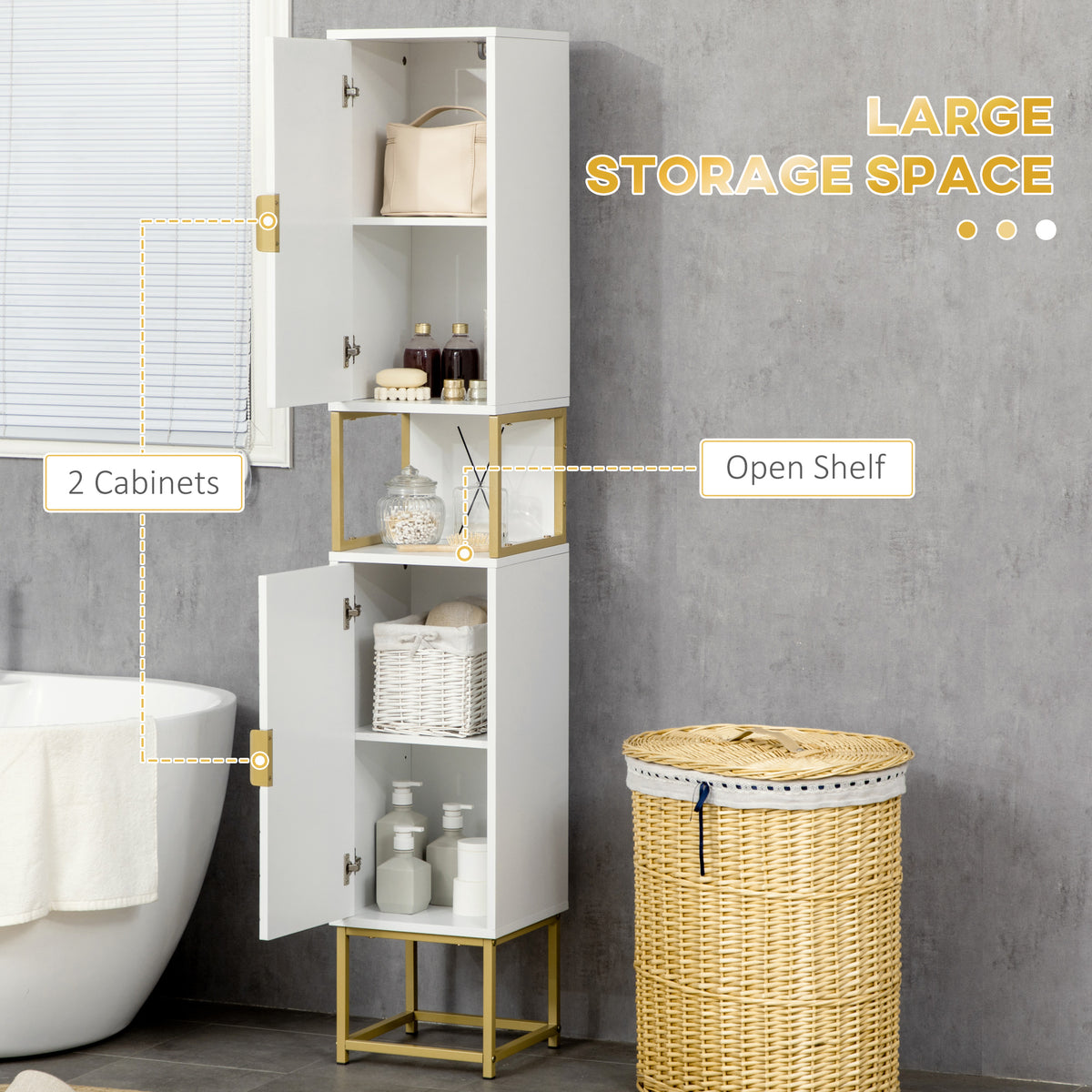 Tall Bathroom Storage Cabinet, Modern Narrow Bathroom Cabinet with Diamond Chevron Pattern and Adjustable – view 10