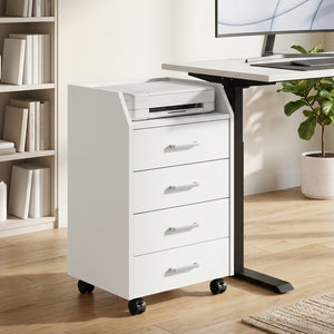 4-Drawer Vertical Mobile Filing Cabinet, File Cabinet with Lockable Wheels for Home Office, White