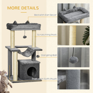 39.25'' Cat Tree Tower Multi-Level Kitten House with Scratching Post Condo Hammock Bed Ball Toy - Grey