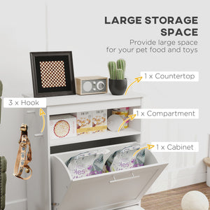 Pet Feeder Station Storage Cabinet, Dog Food Storage Container with Dog Raised Bowls, Watering Supplies, Gray