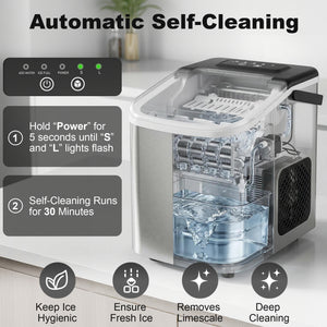 Portable Ice Maker Countertop, Self-Cleaning Ice Machine with 2 Bullet Ice Sizes, Ice Scoop, Silver