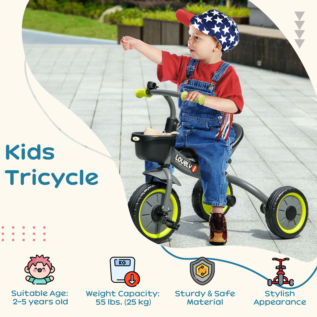 Qaba Tricycle for Toddler 2-5 Year Old Girls and Boys, Toddler Bike with Adjustable Seat, Basket, Bell