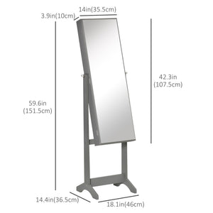 Mirror Jewelry Cabinet Armoire, Lockable Jewelry Organizer with Full-Length Mirror, 3 Angle Adjustable, Grey – view 2